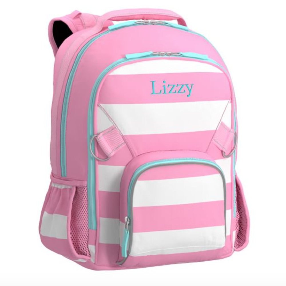 Pottery Barn Fairfax Pink White Stripe Backpack Iridescent Hearts (no name)